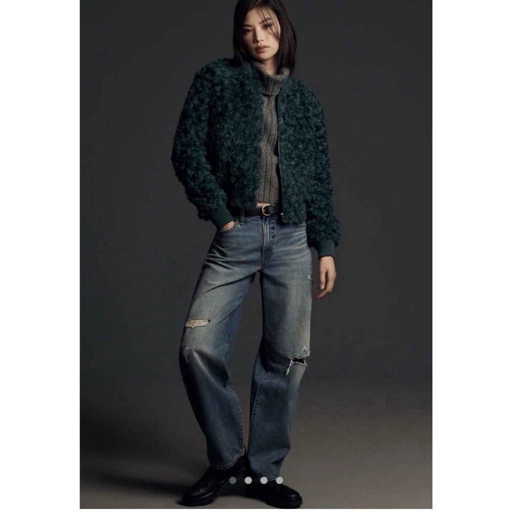 Anthropologie faux fur shearling teal bomber jacket size small